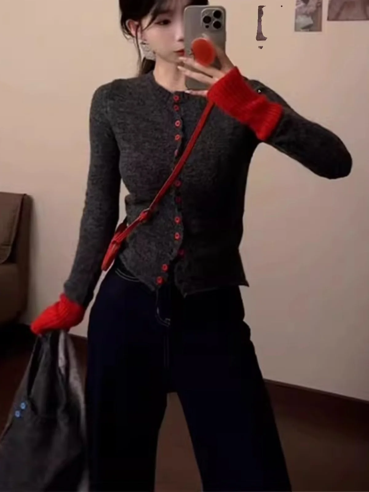 

Корейский вязаный свитер Sle Color Blo, кардиган, женский весенне-осенний облегающий базовый слой, сладкий и пряный топ