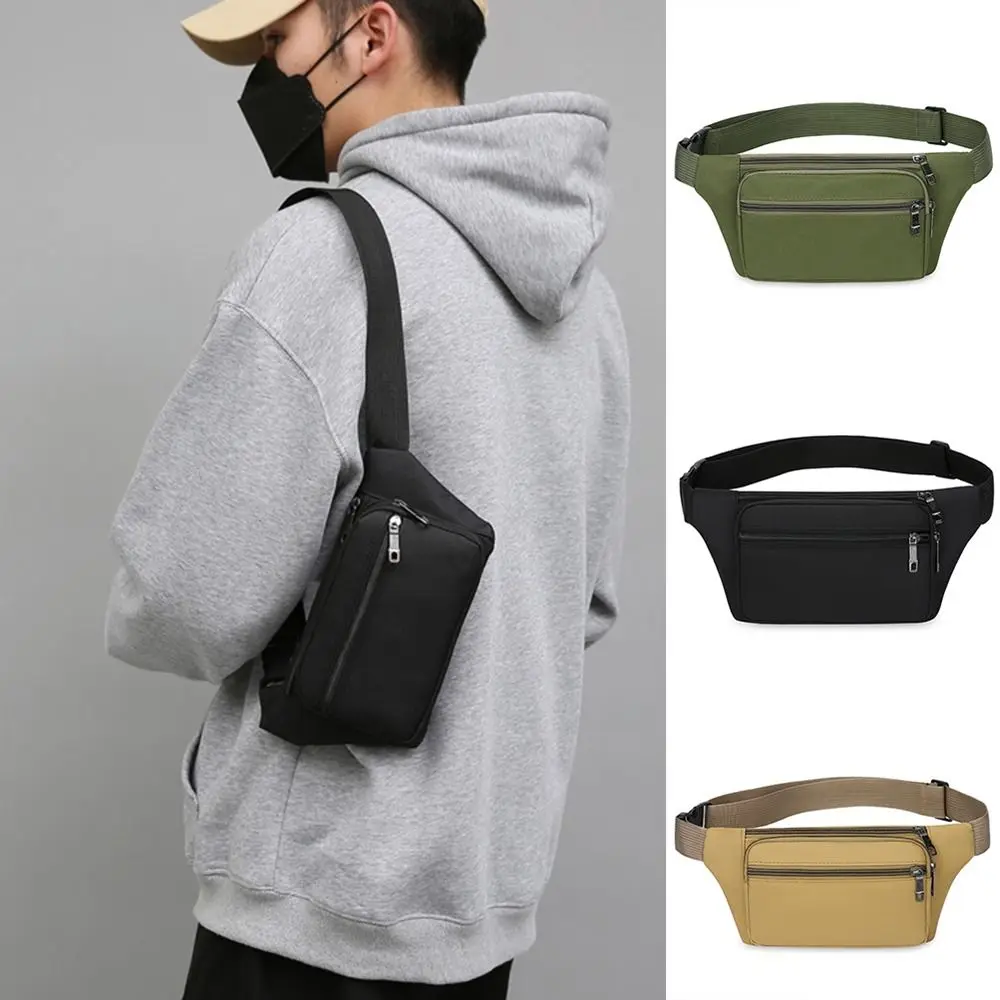 

Canvas Waist Bag Multi-compartment Sports Chest Bag Small Cloth Bag Mobile Phone Bag Fitness Bag Multi-functional Wallet