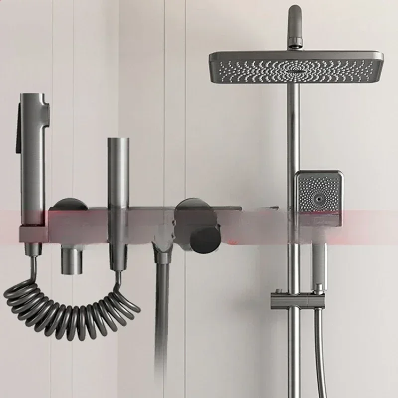 Gun gray black constant temperature shower set bathroom intelligent digital display household rain shower