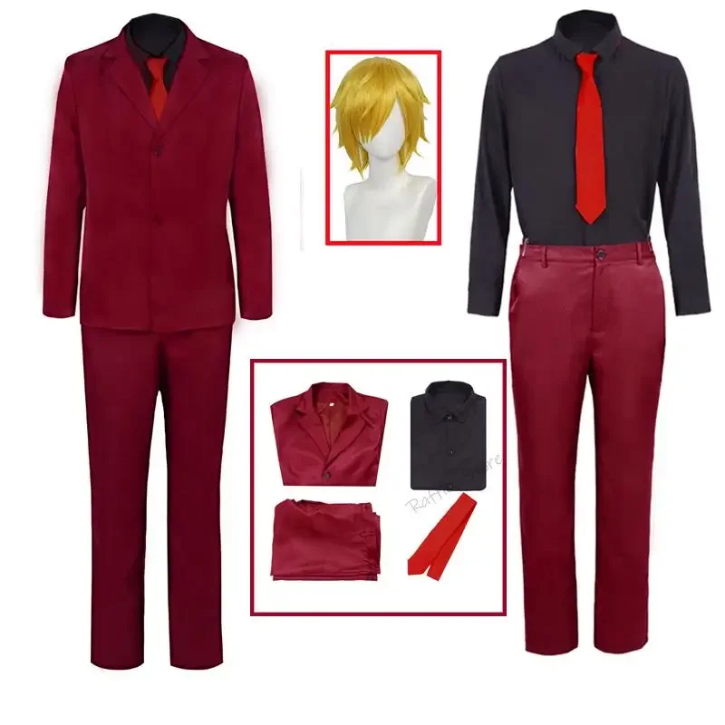 Pirates Sanji Cosplay Animal Suit Men Red Suit Chef Sanji parrucca Halloween Carnival Suits parrucca abiti biondi