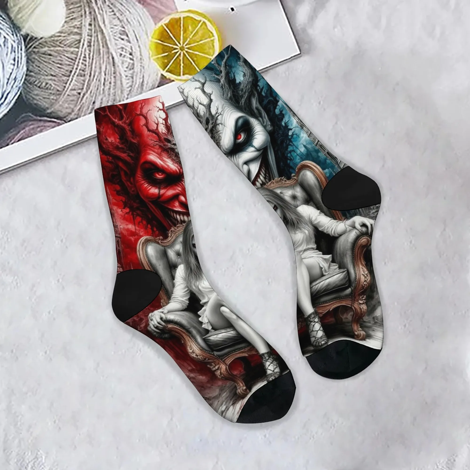 

Dark Devil Girl Vampire Funny Men's Socks Novelty Trend Socks Harajuku Retro Style Crazy Street Hip Hop Socks Party Holiday Gift