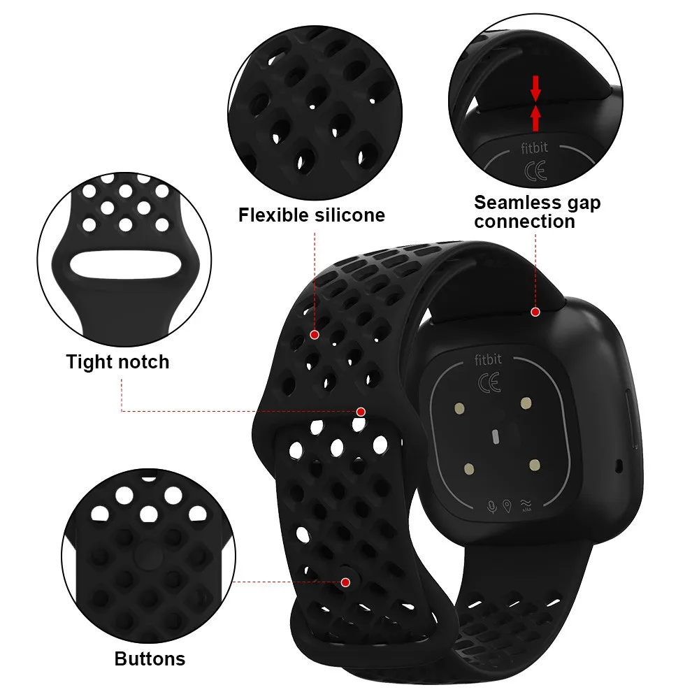 Breathable Sport Silicone Strap for Fitbit Versa 3 / Fitbit Sense Band Replacement Wristband for Fitbit Versa 3