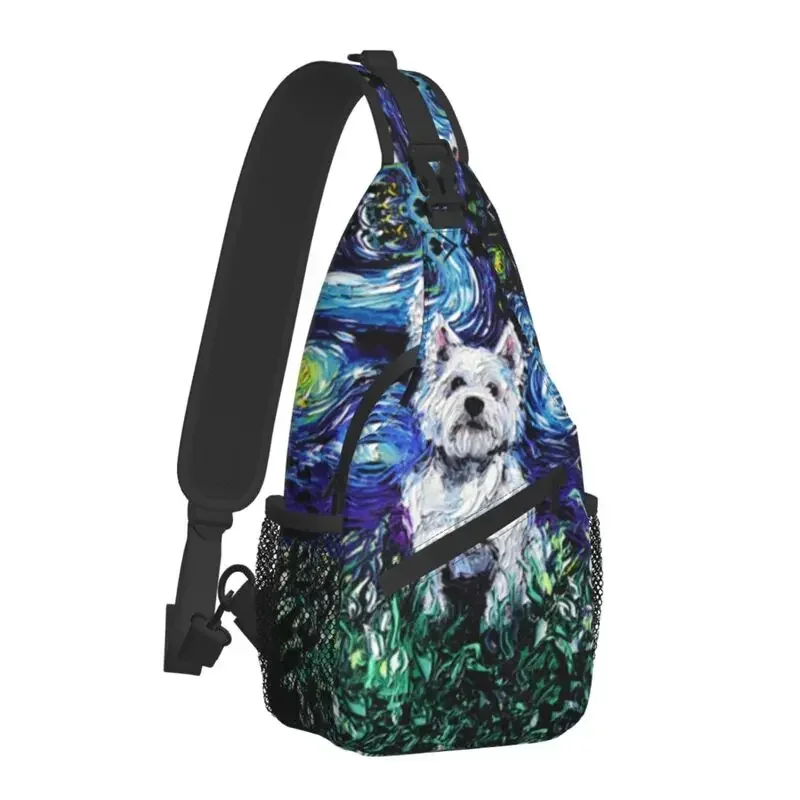 Starry Night Sling Chest Crossbody Bag Men Cool West Highland White Terrier Dog Shoulder Backpack for Camping Biking