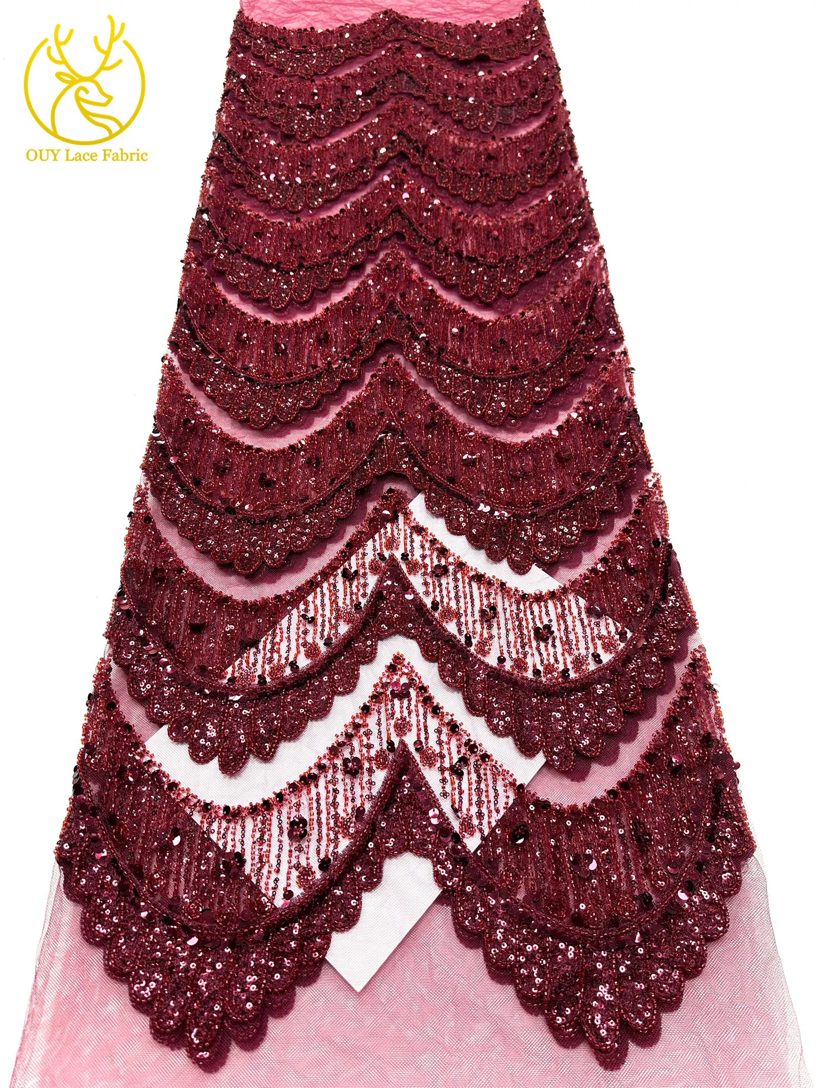 Luxuriöser DIY Handgefertigter Stickerei-Spitzenstoff für Hochzeiten Hochwertiger Hochzeitsstoff Französische Pailletten-Perlen-Spitze Nigerianischer Tüll-Netzstoff – Detail 12