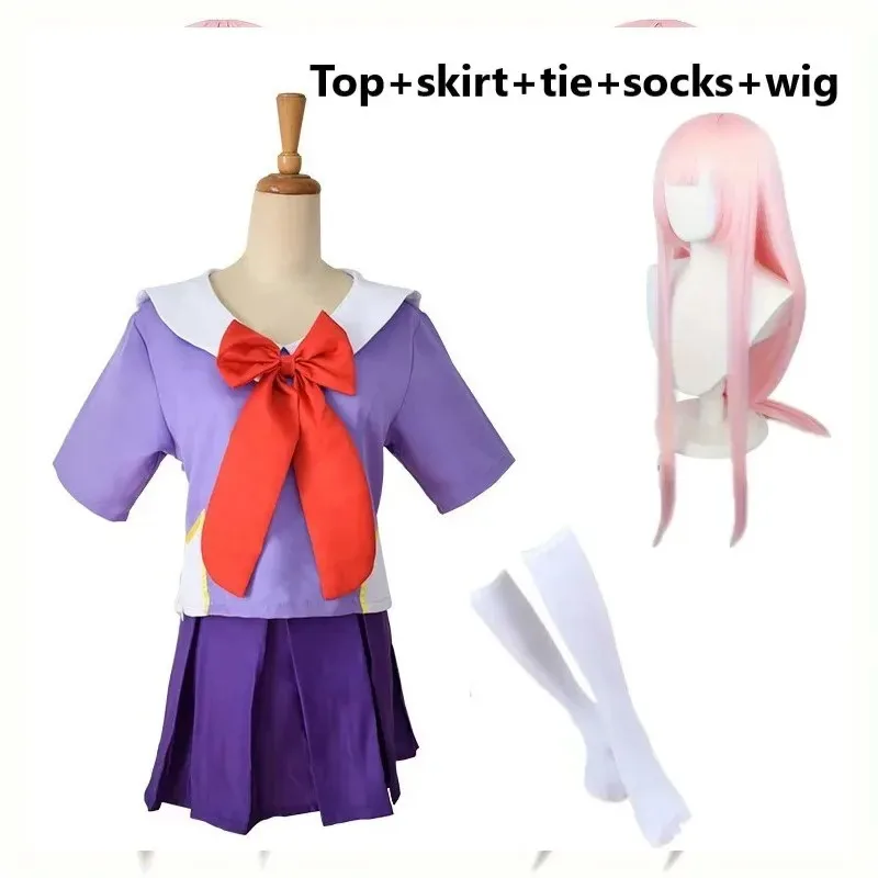 

Future Daily Gasai Yuno Mirai Nikki School Uniform JK Sailor Cosplay Costume Loli Bow Short Skirt Wig Halloween