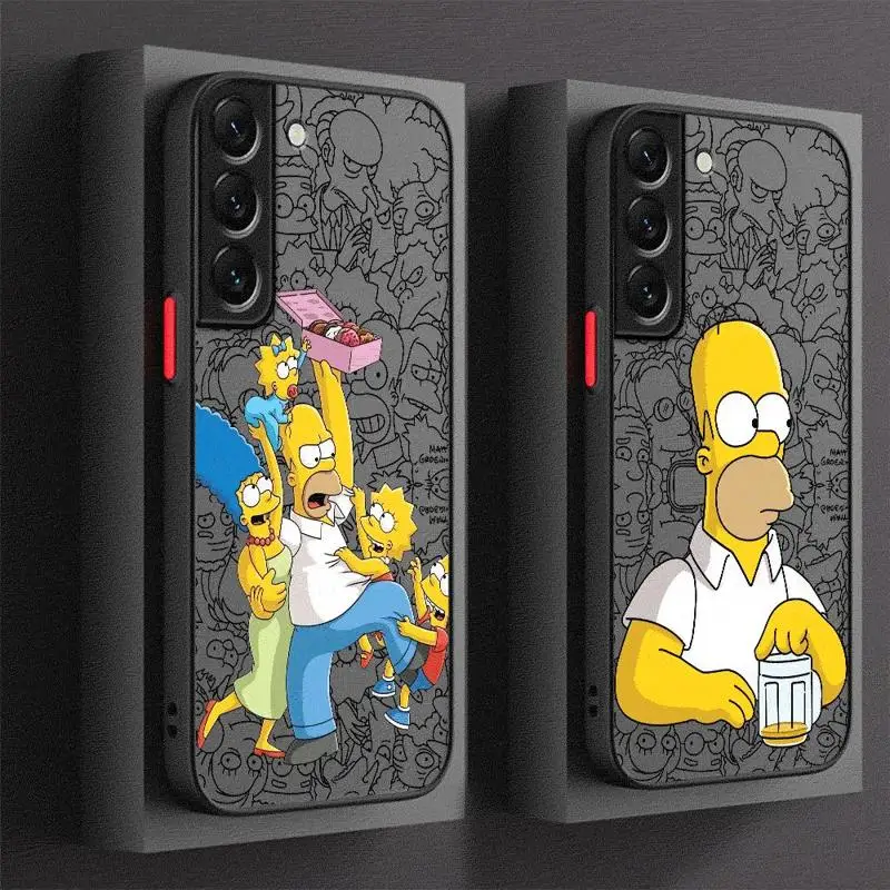 Funny Cartoon Homer Simpson Family Matte Case For Samsung Galaxy S23 S24 S22 Ultra S20 S21 FE S10 Plus Note 20 10 9 Phone Cover