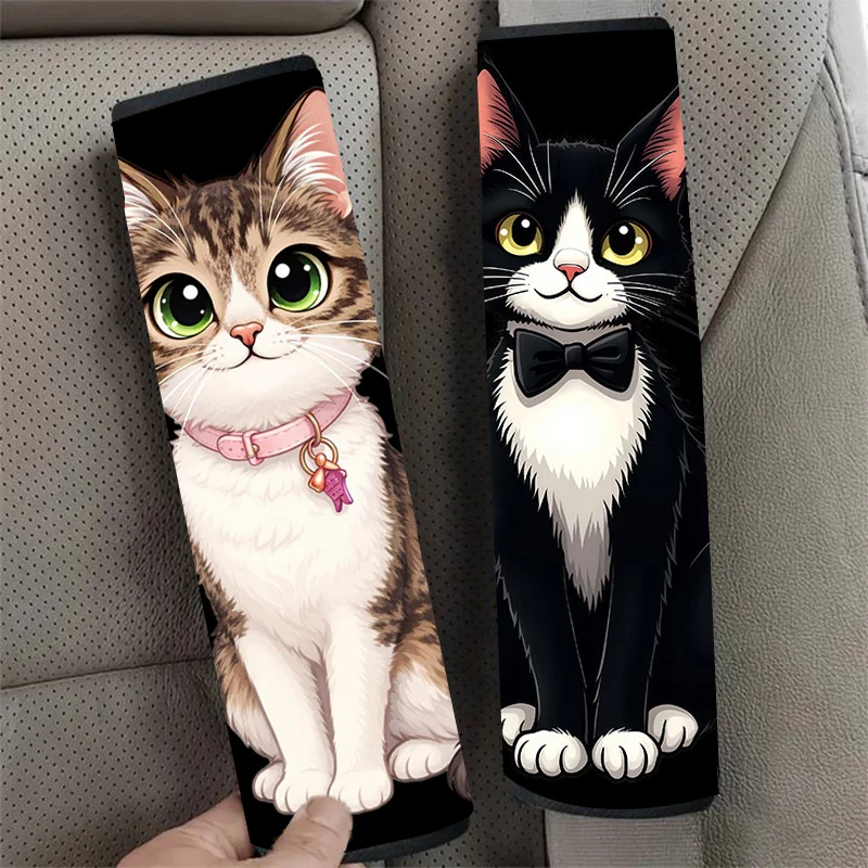 2pcs Adorable Cat-Themed Car Seat Belt Cover, Cute Kitten Pattern, High-Quality Material, Sleek Minimalist Designd Car