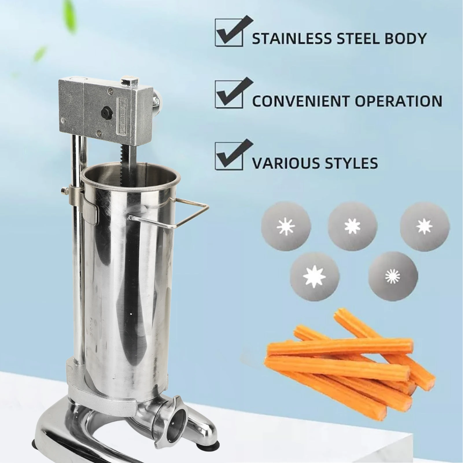 2L Spanish Churro Maker Professional Heavy Duty Manual Stainless Steel Vertical Churros Machine for Business Restaurant Home