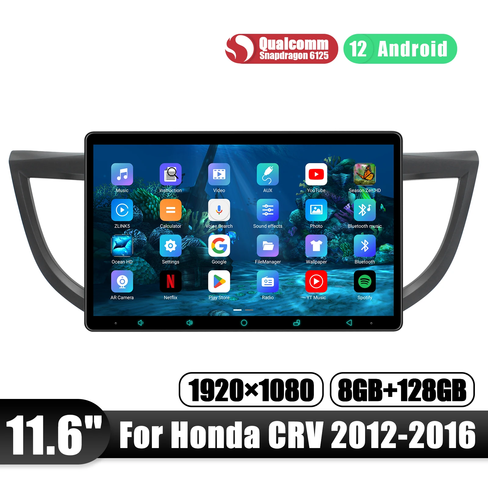 JOYING kolíček a divadelní hra 11.6 palec 8G 128G Android auto stereo rádio multimeida hráč pro Honda CRV CR-V 2012-2016 s Carplay HMDI