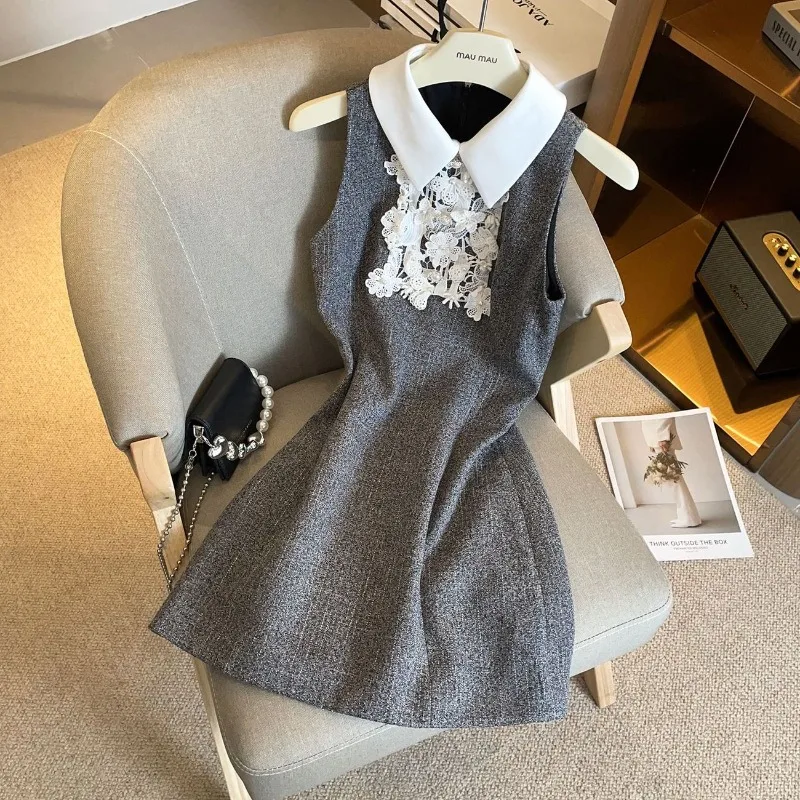 

2024 Elegant Lace Sleevelees Slim Party Dress Women Sweet Princess A-line Streetwear Dresses Fashion Chic Bow Aesthetic Clothing