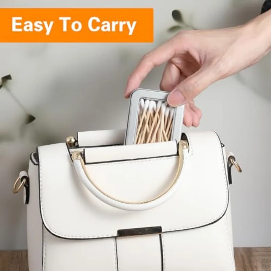 2 Buah Tempat Kapas untuk Perjalanan, Kotak Qtips dengan Tutup Anti Debu, Tempat Kapas Logam Kosong, Portabel, Kecil, untuk Perjalanan dan Perawatan Gigi