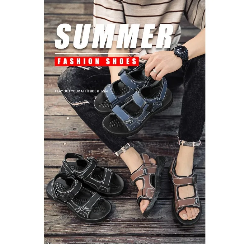 

Mens Casual Outdoor Walking Sandals for Men Beach Shoes Size 39-46 Summer Men PU Leather Lightweight Open Toe Flat