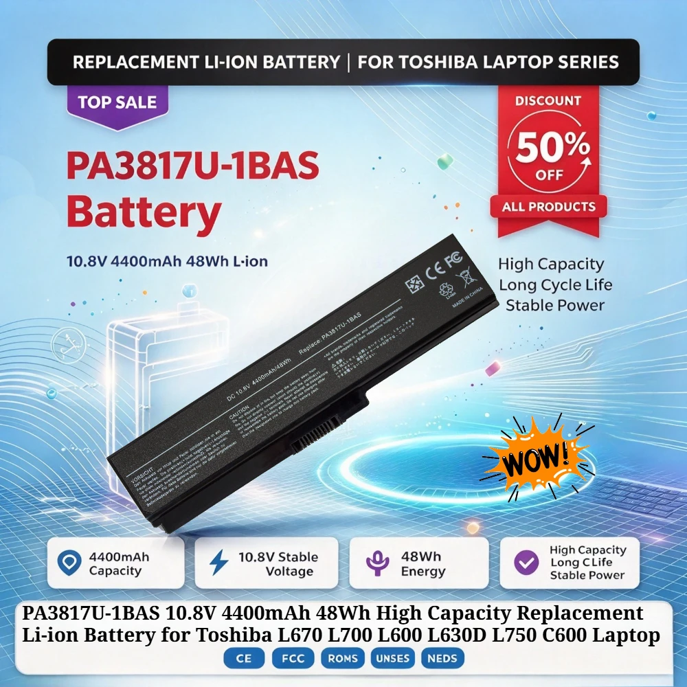 PA3817U-1BAS 10.8V 4400mAh 48Wh High Capacity Replacement Li-ion Battery for Toshiba L670 L700 L600 L630D L750 C600 Laptop