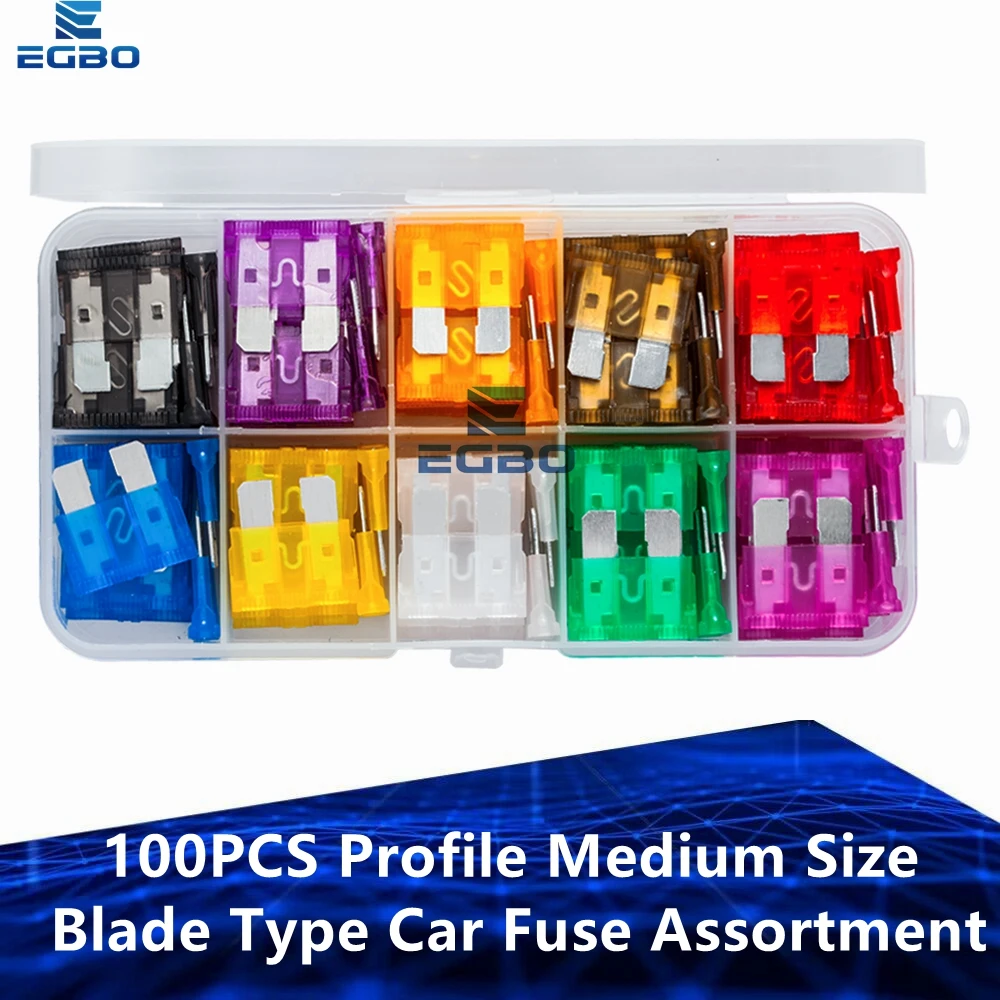 100PCS Profile Medium Size Blade Type Car Fuse Assortment 2.5/3/5/7.5/10/15/20/25/30/35A Fuse Set Auto Car Truck with Box Clip