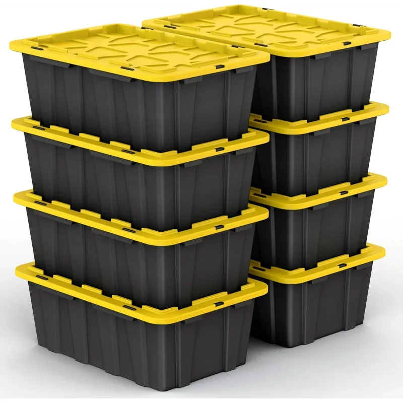 (8 12 Gallon Plastic Storage Bin Tote Organizing Container with Ultra Durable Secure Latching Lids, Stackable, Extra Streng