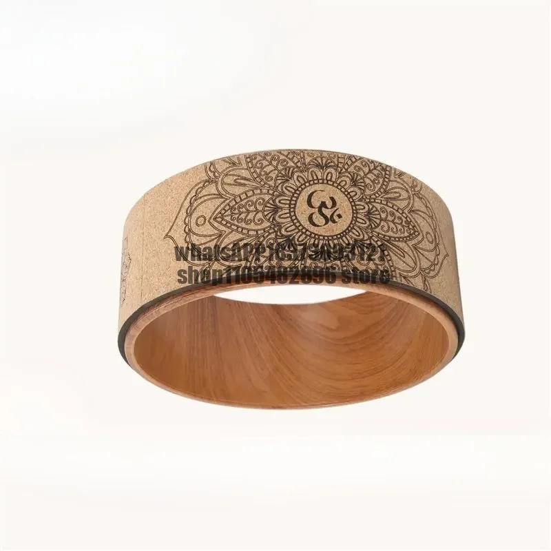 Budget-Friendly Cork Yoga Wheel For Yoga Poses And Backbends Inversions Wood-Effect And Mandala Print, Dharma Yoga Prop Wheel