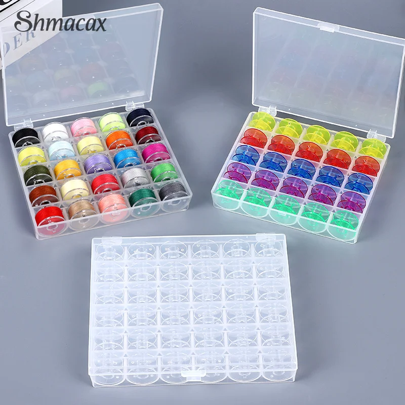25/36pcs Household Sewing Machine Bobbin Lock Core Box Colorful Transparent Bobbin With Thread Bobbin Set Plastic Box