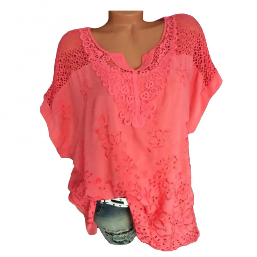 PLUS Size Loose Short-Sleeved Lace Women Blouses Cotton Blouses 2025 Summer V-neck White Shirt Tops Sexy Fashion Women Shirt