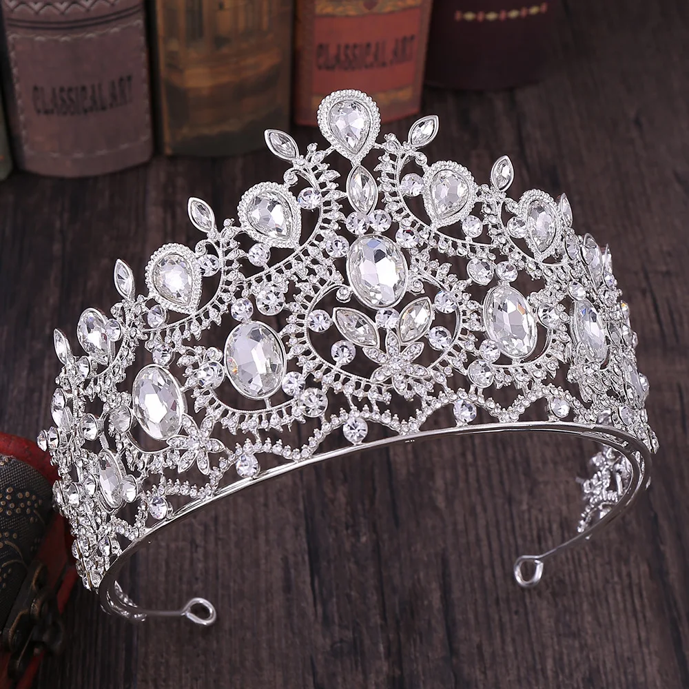 Baroque Style Encrusted Rhinestone Large Crown Bridal Headdress Floral Rhinestone Tiara Wedding Accessories Jewelry