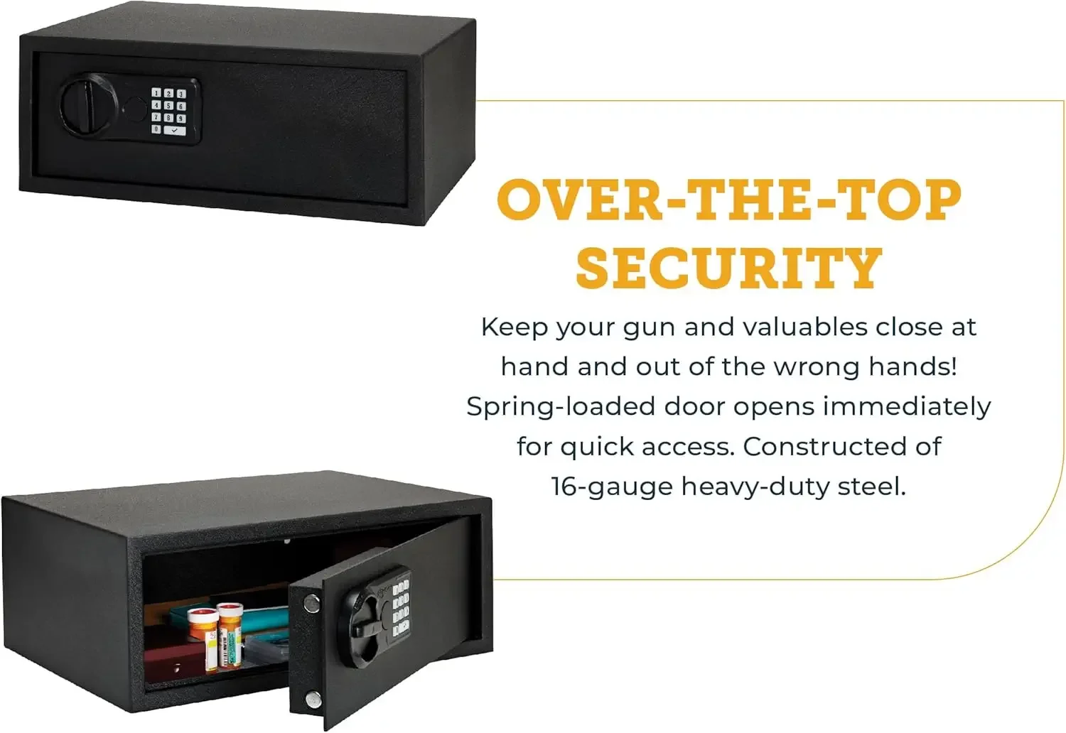 Gun Keypad Safe, XL – Keypad Handgun Safe for Your Pistol and Valuables – Electronic Keypad Entry with Backup Key – Black, Measu