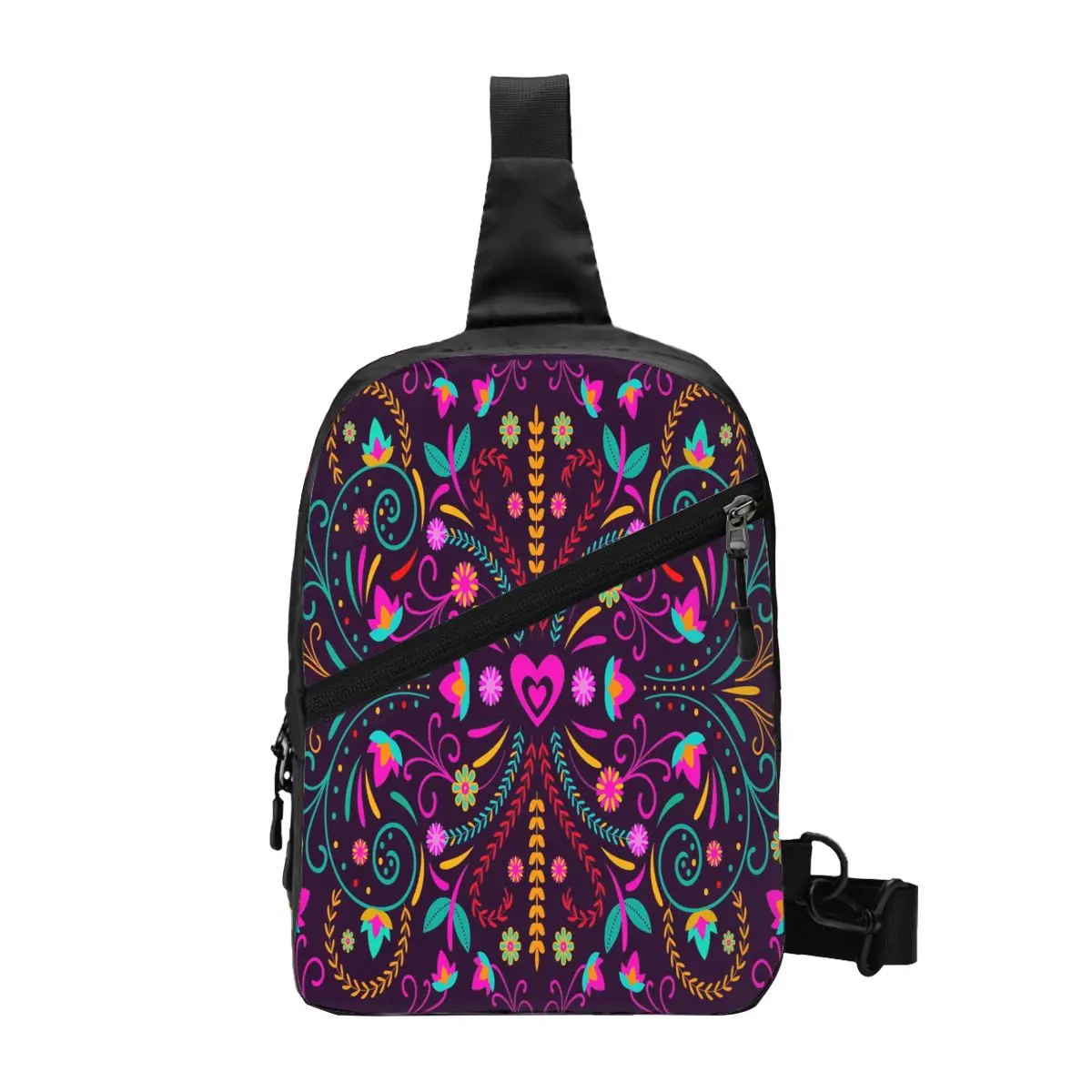 

Custom Mexican Flowers Otomi Embroidery Art Pattern Sling Crossbody Chest Bag Men Casual Shoulder Backpack for Travel Cycling