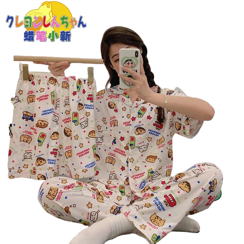 MINISO Crayon Boy Shin C-Chan Kawaii Loungewear 3pcs Set Four Seasons Cartoon Cute Crayon Boy Shin C-Chan Skin-friendly Pajamas