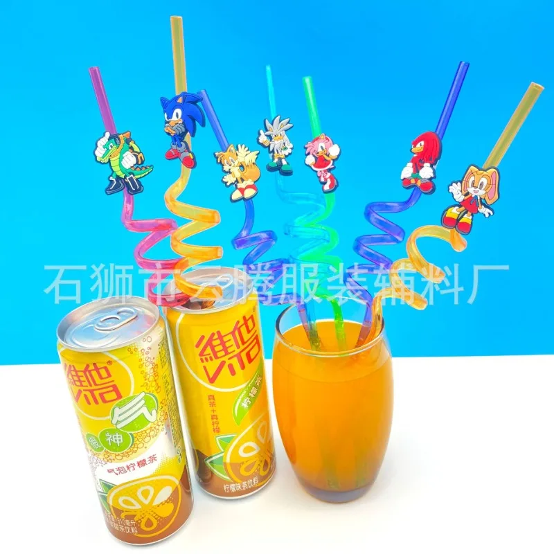 10pcs Anime Character Sonic The Hedgehog Reusable Straw Party Decoration, Holiday Gifts, Children\'s Birthday Party Supplies