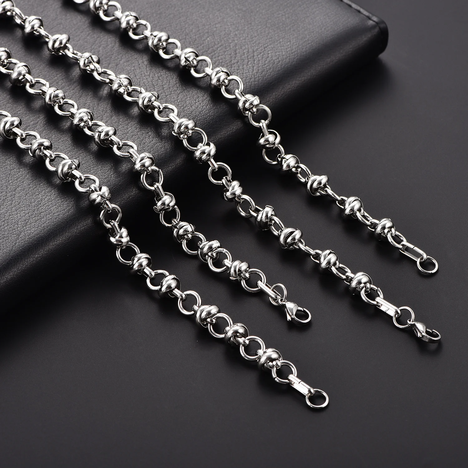 8MM Chunky Link Knoten-Handkette aus Edelstahl, Kreatives Perlen-Knoten-Armband, Personalisierter Party-Schmuck – Detail 6