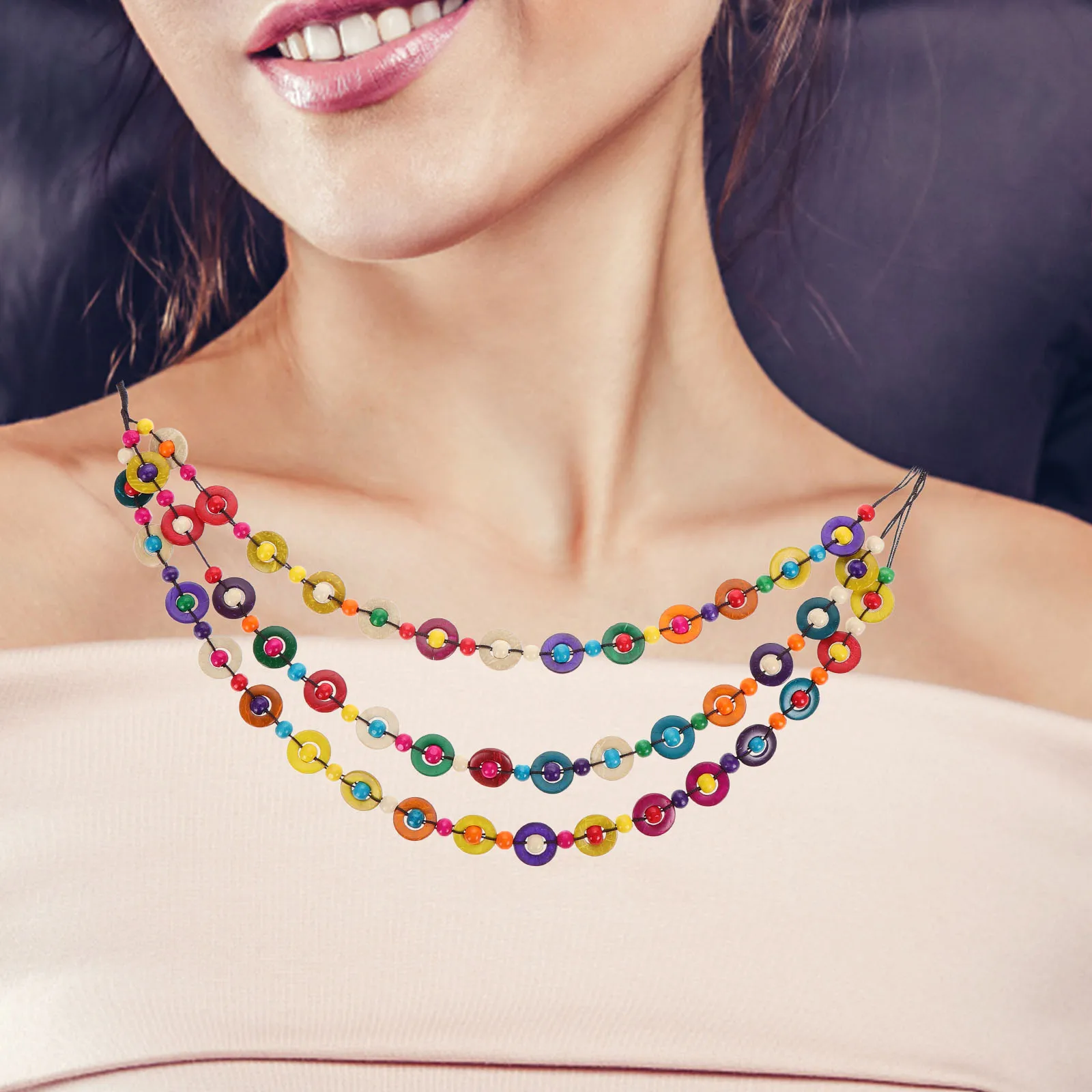 

Coconut Shell Wood Bead Necklace Boho Colorful Handmade Beach Jewelry Braided Rope Ethnic Long Choker Pendant Accessories Women