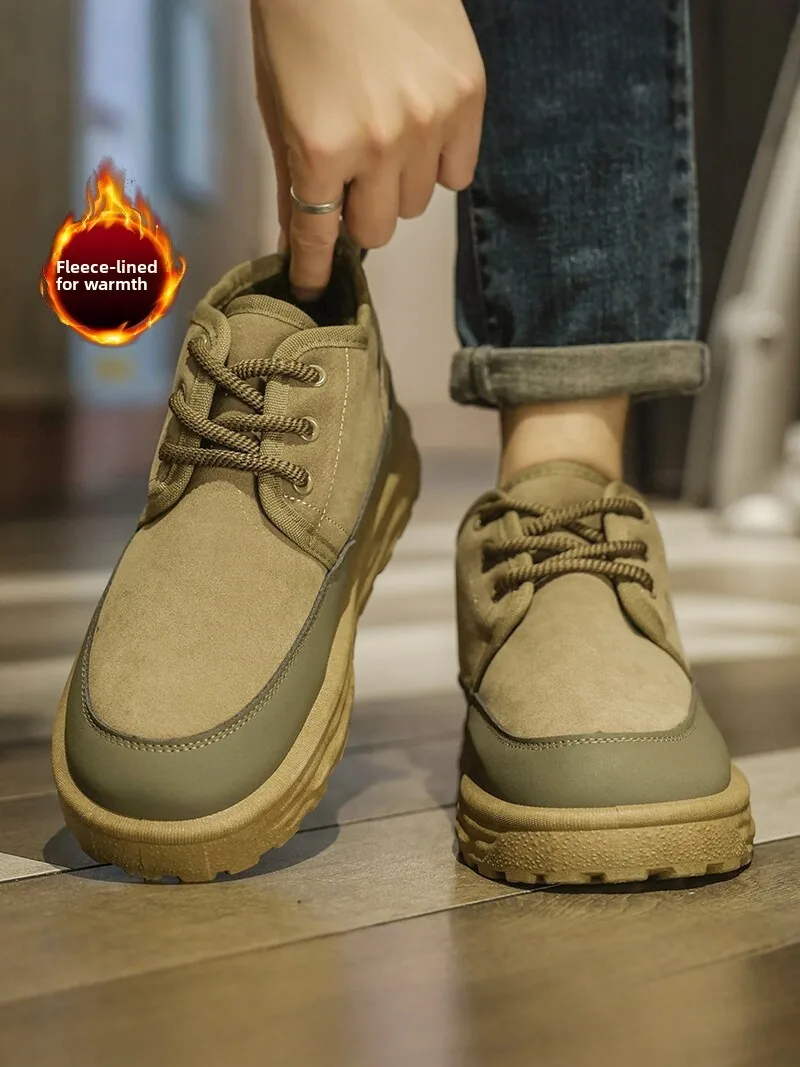 

Men's Winter Snow Boots Fleece Lined Fur Integrated below 40 Degrees Outdoor Cold Resistant Short Cotton Shoes Casual Style