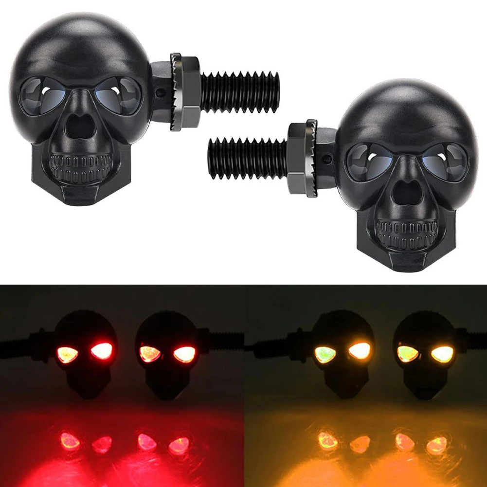 2PCS 12V Turn Signal Light Motorcycle LED Skull Shape Waterproof White Yellow Auto Turn Signal Bulb Lamp Car LED Modified Light