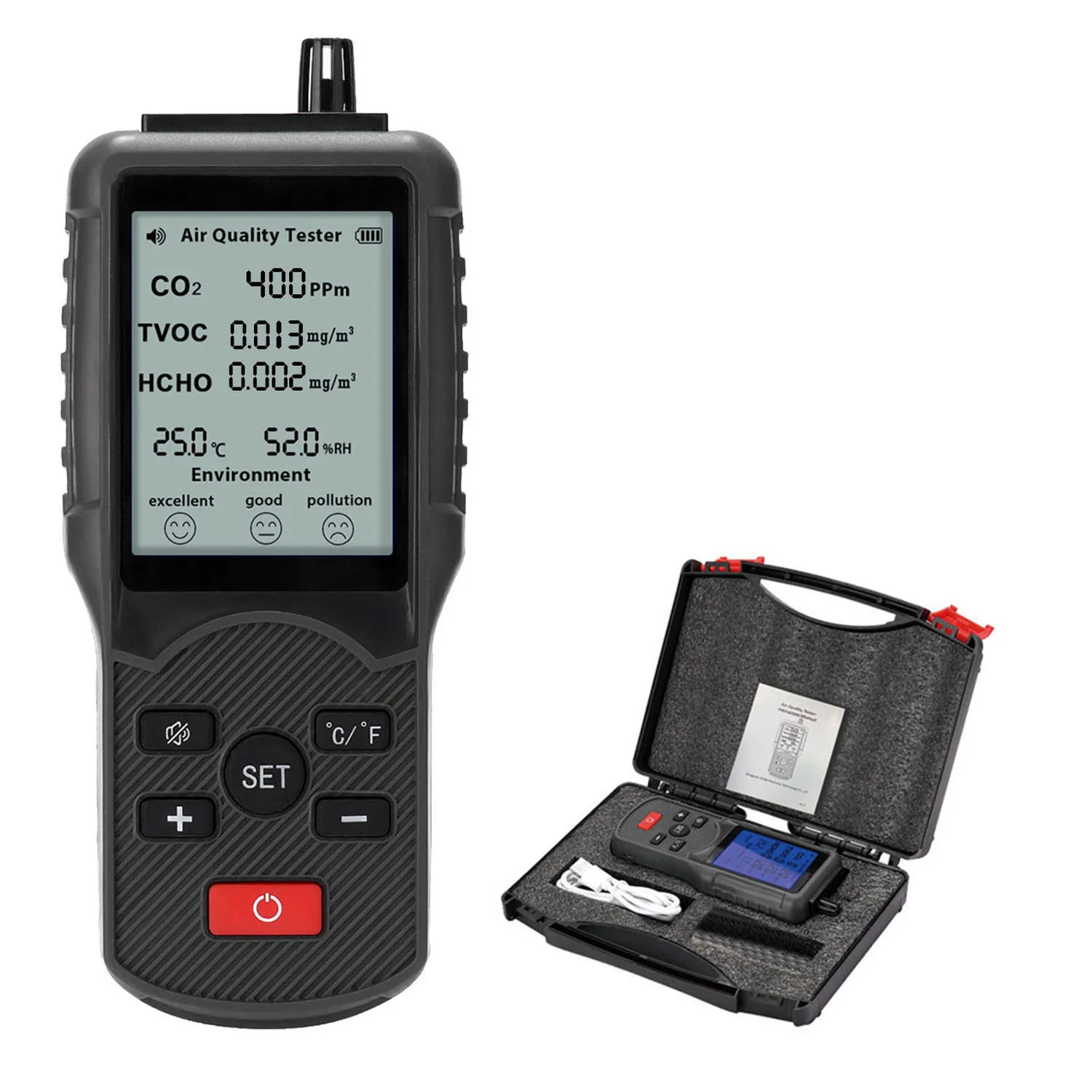 Mini JD-3002 co2 tester monitoring HCHO for accident gas leak detector