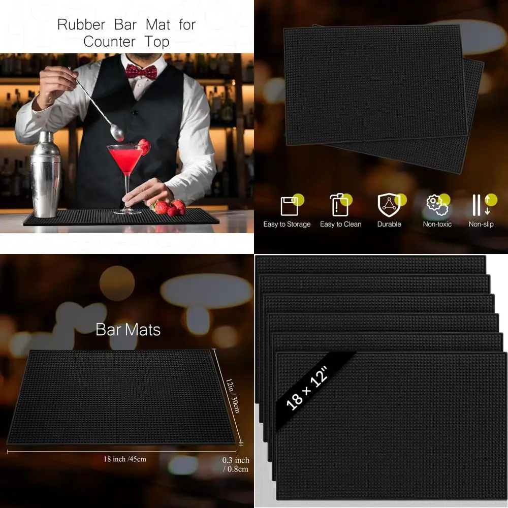 

Set of 10 Non-Slip Rubber Bar Mats, 18x12 Inches, Ideal for Service, Spills, Cocktails, and Hot Dishes in Bars, Restaurants, and