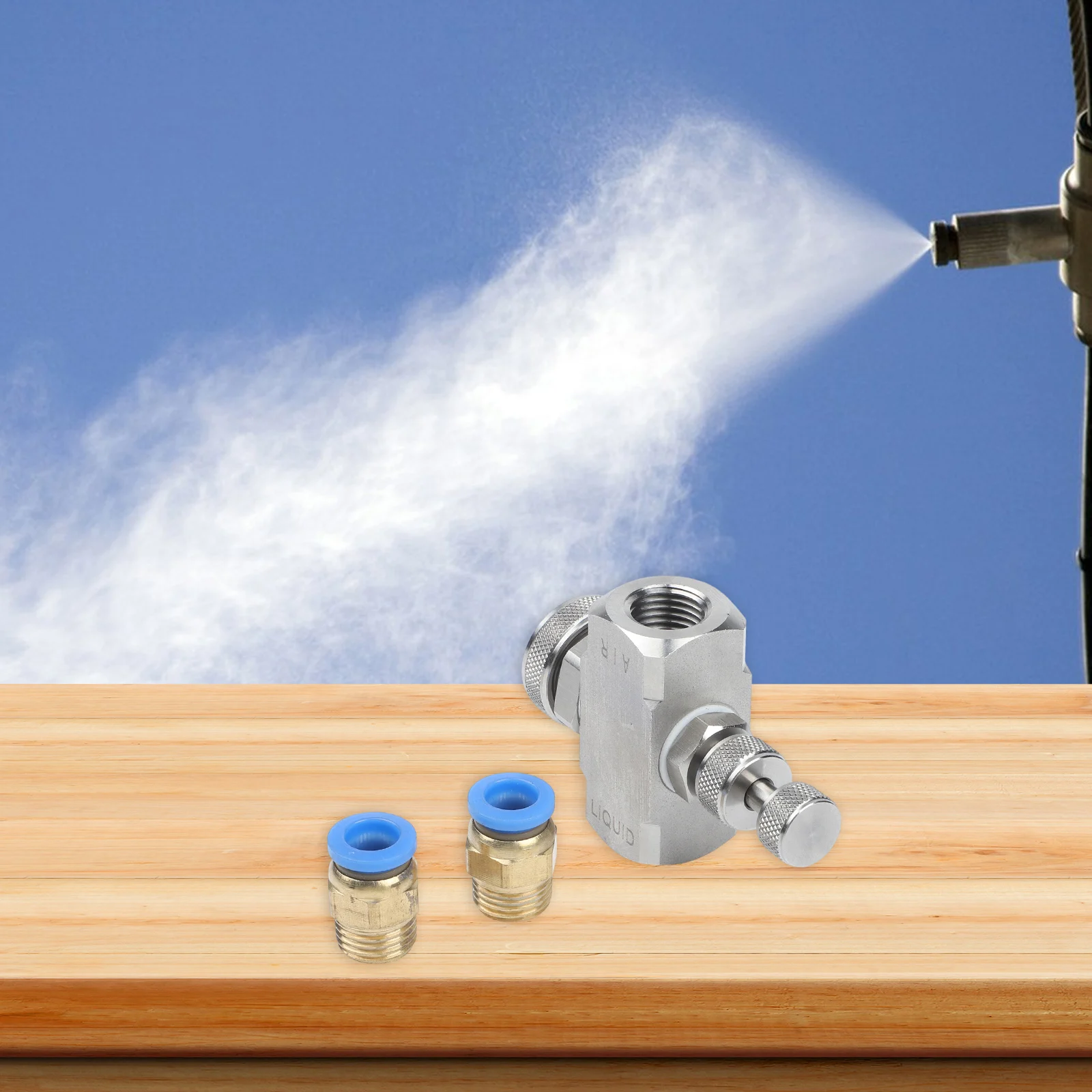 304 Stainless Steel Air Atomizing Nozzle for Low Pressure Misting Applications Cone Shape Spray Tip with Adjustable Back Needle