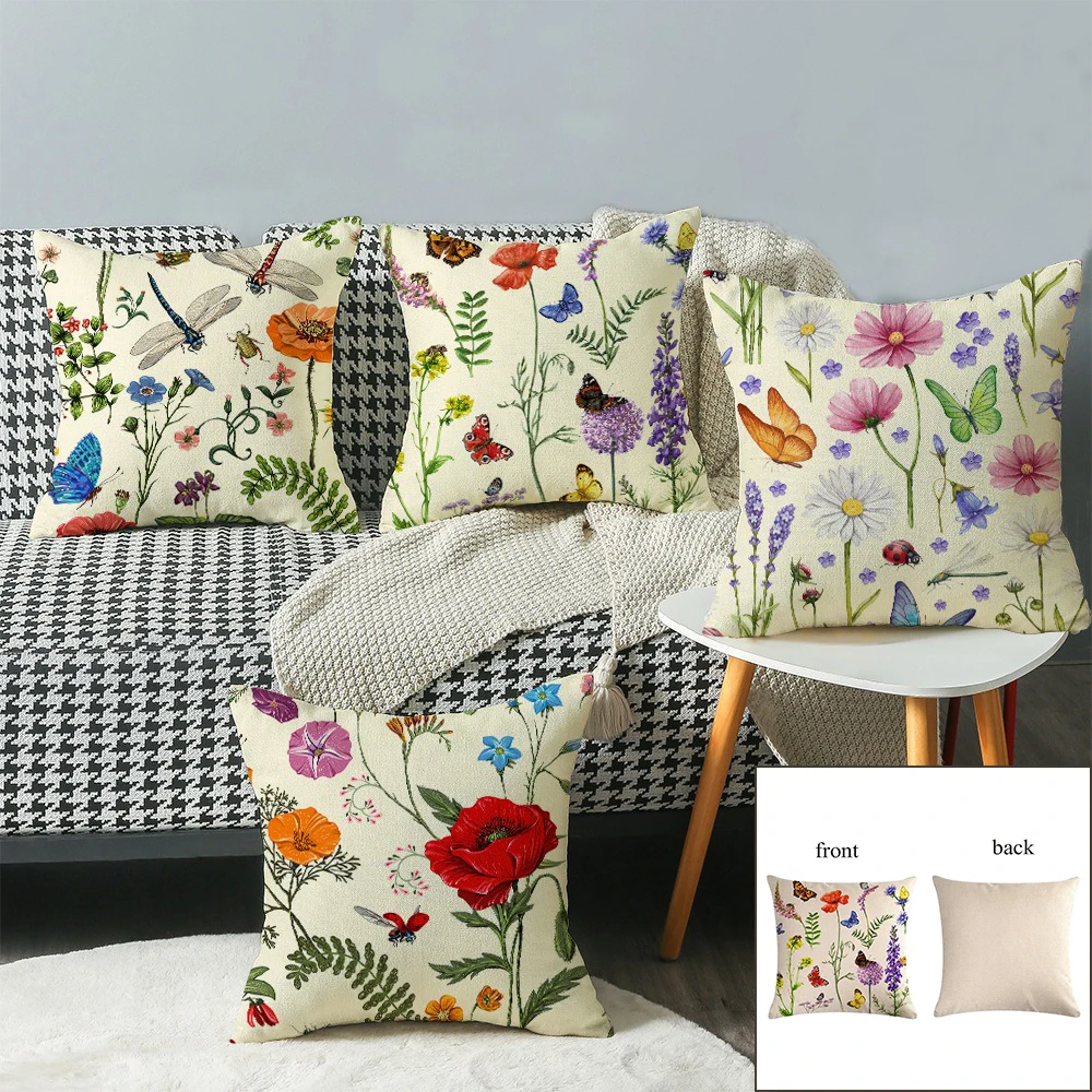 

1/4pcs Outdoor Cushions Throw Pillow Covers Summer Spring Garden Flowers Farmhouse Furniture Swing Seat Bench Chair Pillow Cover