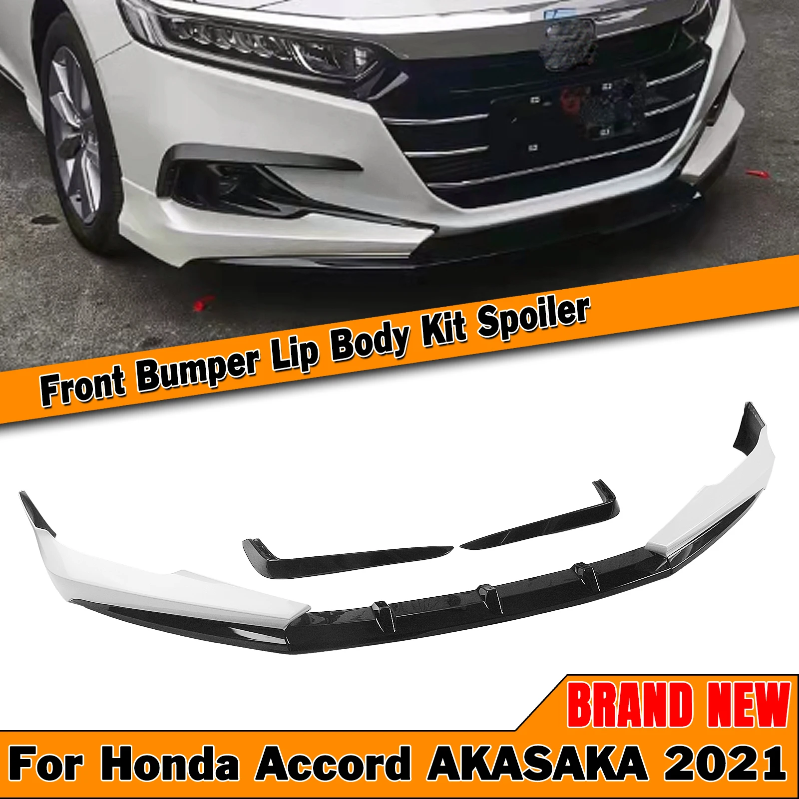 2PCS Fog Light Eyebrow Cover Trim White Air Splitter Canard & 3PCS Front Bumper Spoiler Lip For Honda Accord 2021-2022 AKASAKA