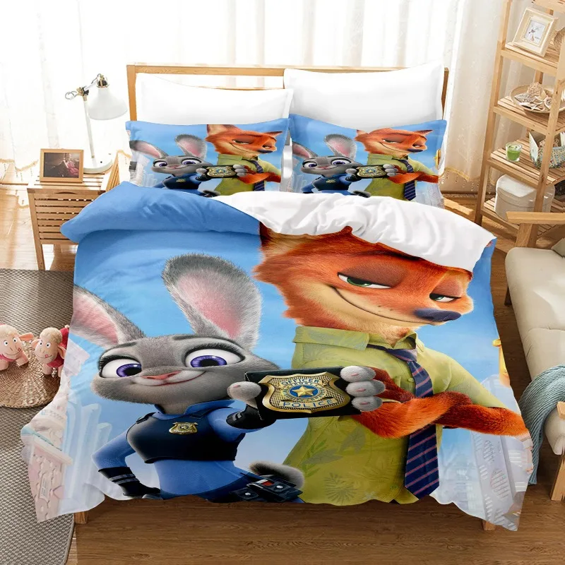 

New Disney Anime Zootopia 2 Bedding Set Anime for Adult Boy Girl Bedroom Decoration Single Double Large Size Bedding