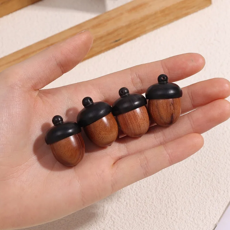 Mini Wood Medicine Pill Box Openable Rescue Tablets Case Portable Storage Sealed Boxes Container DIY Acorn Wooden Locket Pendant