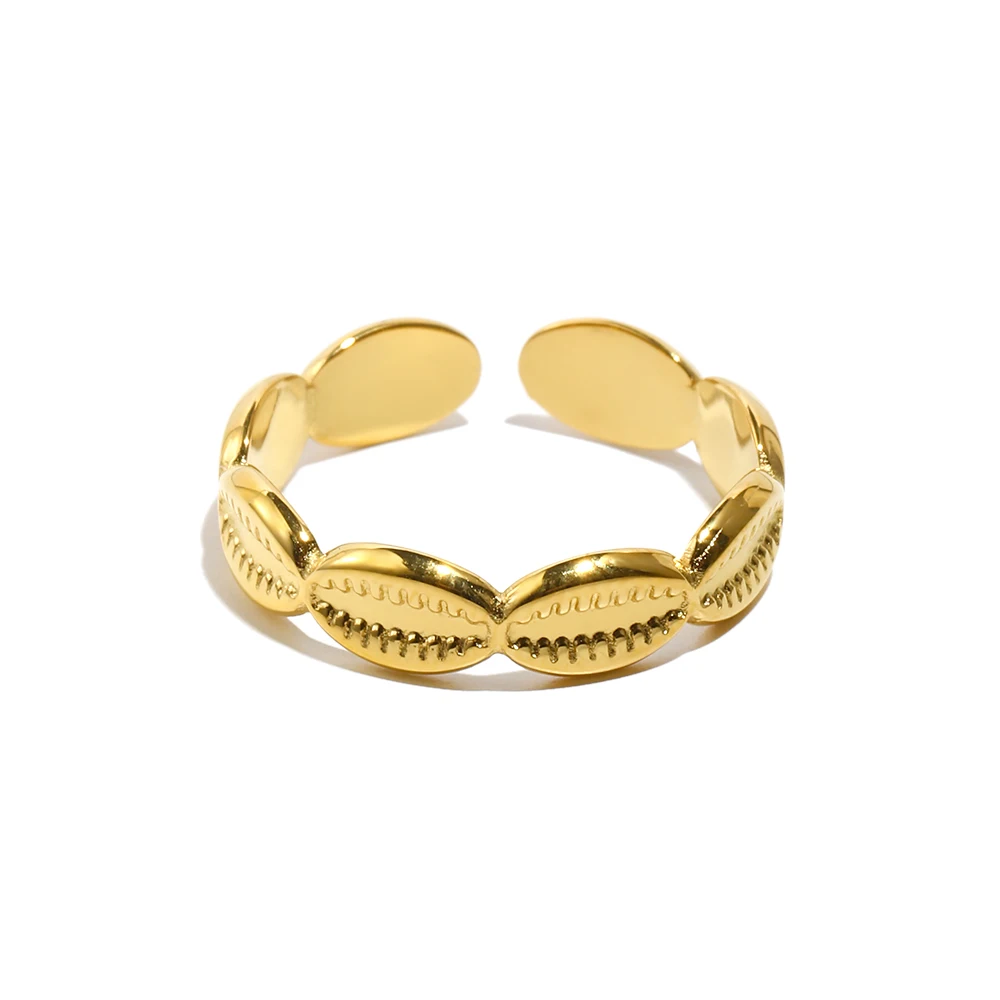 E.B.belle Waterproof Open Size 18K Gold Plated Shell Rings Minimalist Basic Stainless Steel Ring