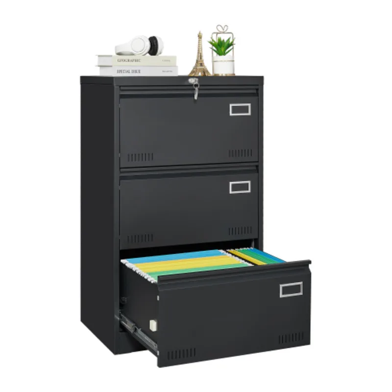 Lateral 3 Blcak Locking Metal File Cabinets Three Drawer, Office Fig Cabinet With Lock Drawers For Home