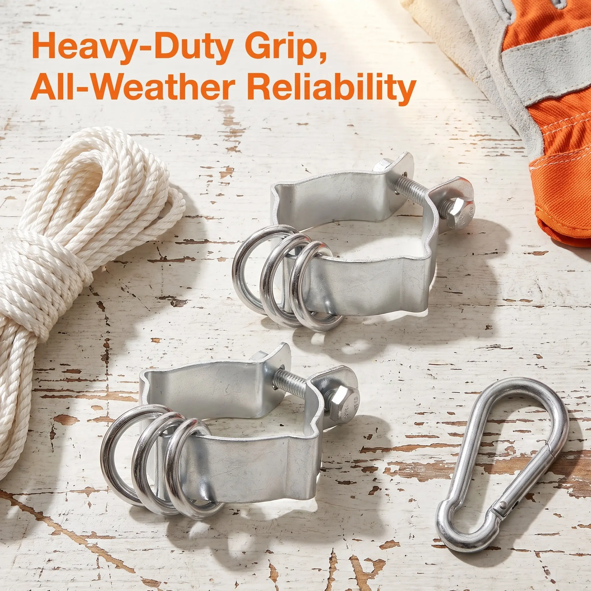 2Pcs Metal D-Ring Clamp Heavy Duty Sunshade Sail Pole Clips Adjustable Outdoor Canopy Pole Support Secure Fixing