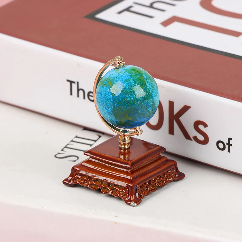 1Pcs Mini Metal 1:12 Scale Vintage Blue World Globe Miniature Dollhouse Furniture Livingroom Reading Room Decor Accessories