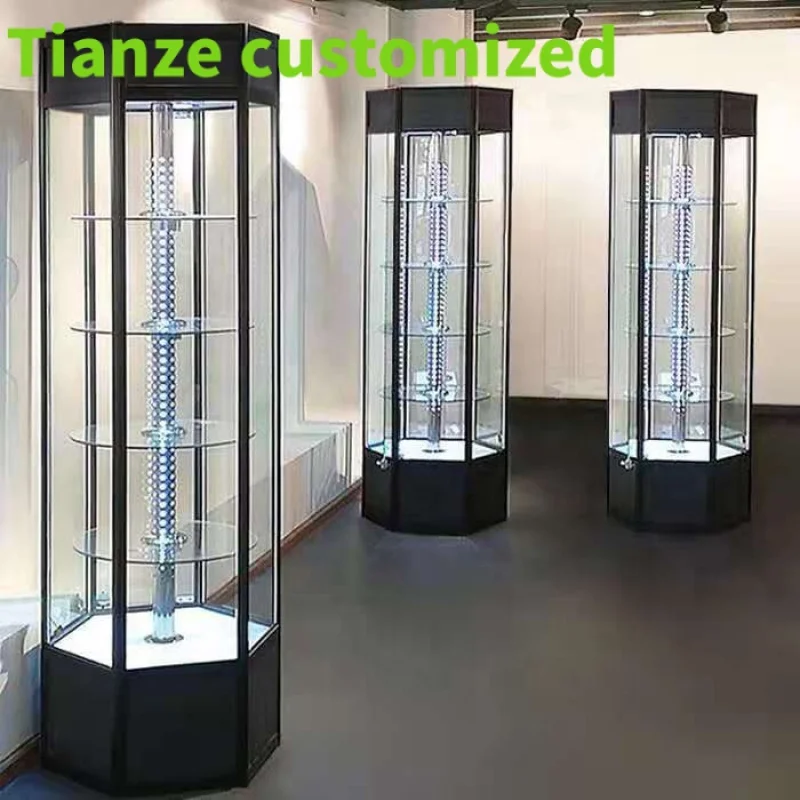 

(customized)Fancy Rotating Tower Showcase with Lighting Preassemble Glass Smoke Shop Showcase Sale