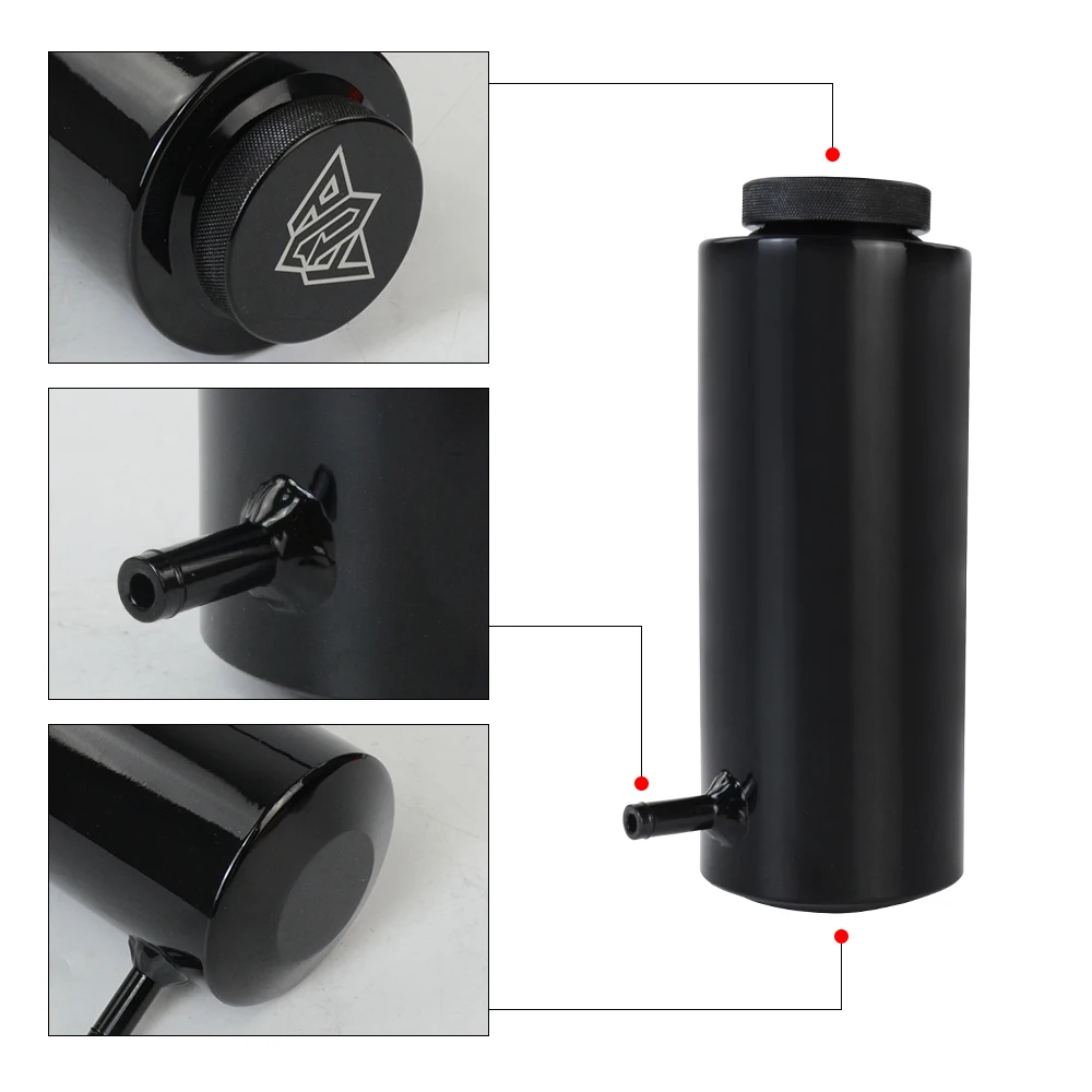 Universal Cylinder Radiator Coolant Overflow Expansion Tank with 1/16 Vent Hole Cooling Catch Bottle Reservoir Aluminum 800ml