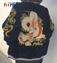 Unisex Spring Autumn Velveteen Baseball Jacket Men Women Luxury Sukajan Dragon Embroidery Bomber Coat Japanese 2026 Z1