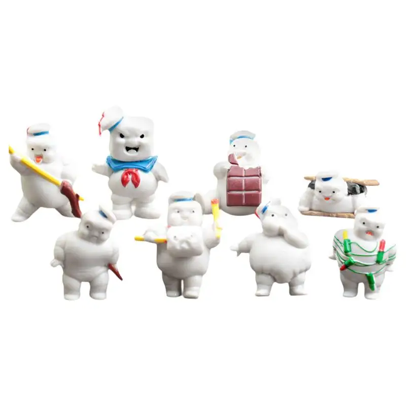 8pcs Vintage Ghostbusters 3 Green Ghosts Ornaments Stay Puft Marshmallow Man Sailor Action Figure Toy Doll For Children Gift