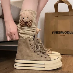 New Women Suede PU Short Boots Female Sneakers High Top Girls Students Black Winter Shoes Lace Up Thick Sold Canvas Shoe 35-40