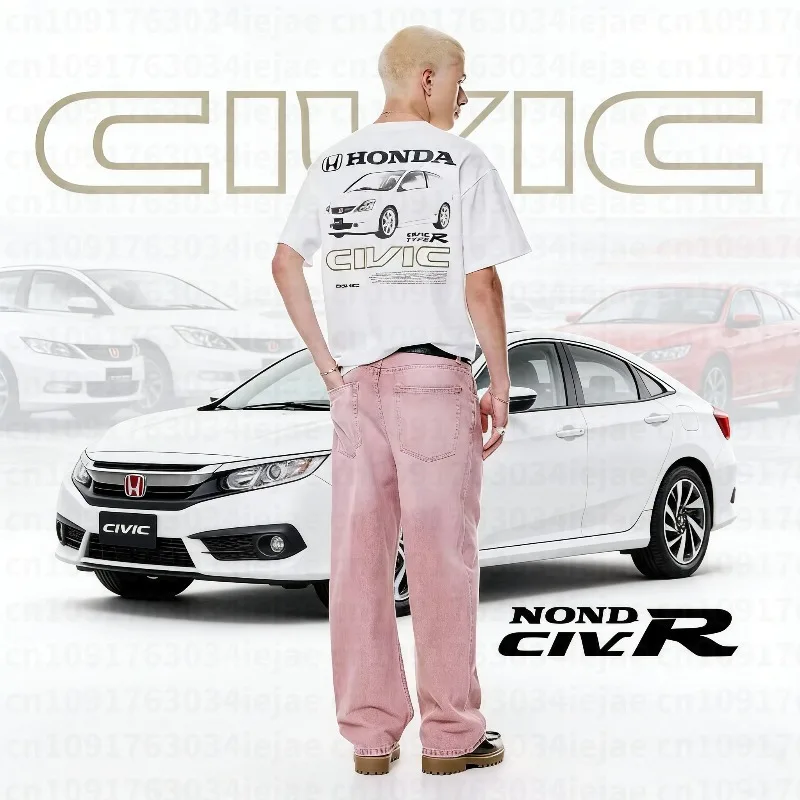 

2025-26 Summer Honda Fashion Moto Honda Graphic Work Clothes 100% Cotton Printed T-shirt Loose Casual Comfortable and Breathable