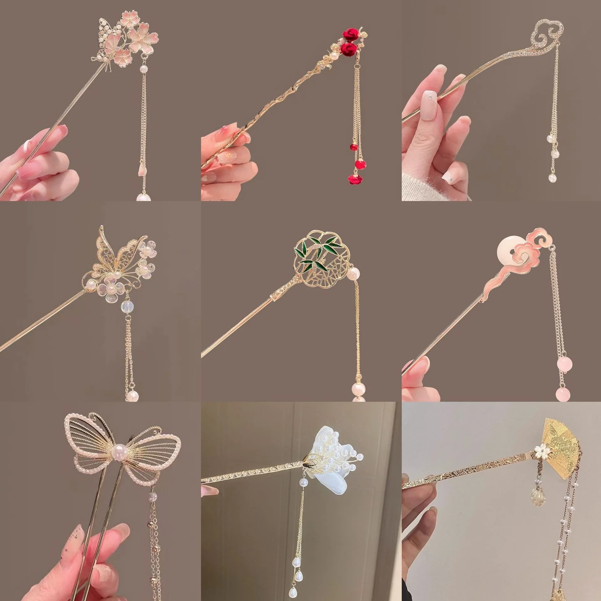 Classic Chinese Hair Stick Pins for Women Butterfly Flower Star Fresh Handmade Hairpins Charm Jewelry Accessories Hair Ornaments