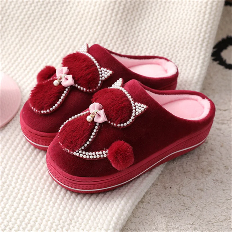 Women Cotton Slippers Cute Cat Slippers Ladies Platform Indoor Shoes For Women Winter Slippers Home Slippers Female Warm Shoes